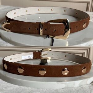 House of Harlow 1960 Suede Studded Belt Cognac Gold